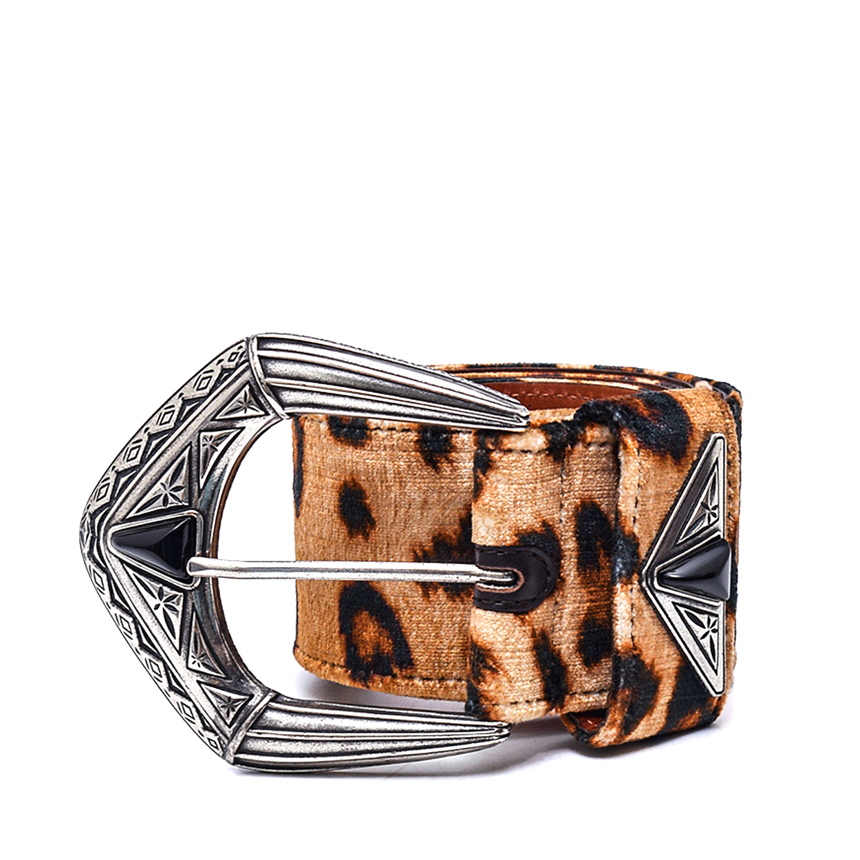 Etro - Leopard Print Embossed Silver Toned Buckle Velvet Belt   34||85